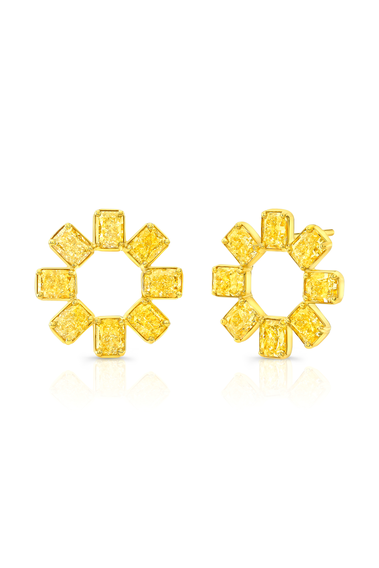 Yellow Diamond Flower Studs 6.32 ct