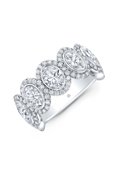 Oval Cut Diamond Halo Band in White Gold