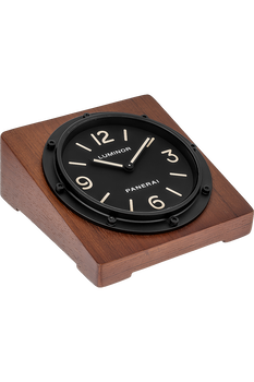Luminor Table Clock Teak Wood and Stainless Steel Quartz