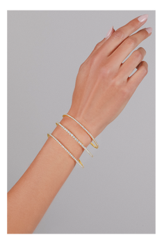 Three Row Coil Emerald Cut Diamond Bracelet in Yellow Gold