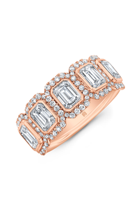 Emerald Cut Diamond Halo Band in Pink Gold