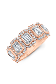 Emerald Cut Diamond Halo Band in Pink Gold