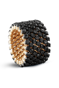 Brevetto 7-row Multi Size Ring in Pink and Black Gold with Black Diamonds