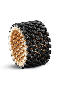 Brevetto 7-row Multi Size Ring in Pink and Black Gold with Black Diamonds