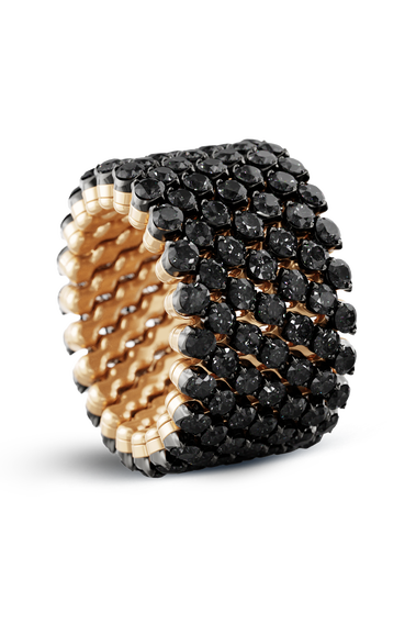 Brevetto 7-row Multi Size Ring in Pink and Black Gold with Black Diamonds