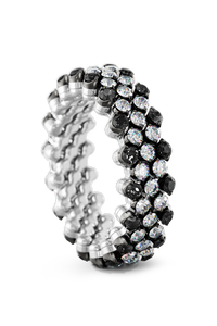 Brevetto 5-row Multi Size Ring in White and Black Gold with Black Diamonds