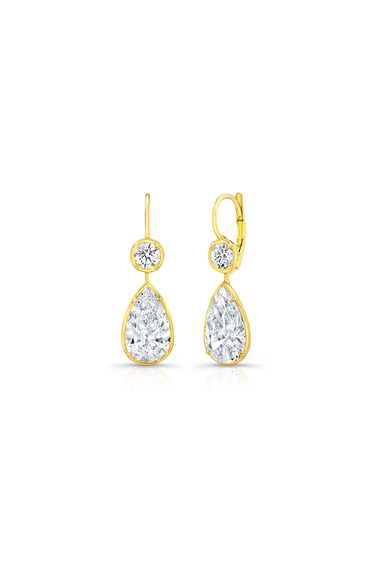 Pear Cut Diamond Drop Earrings in Yellow Gold