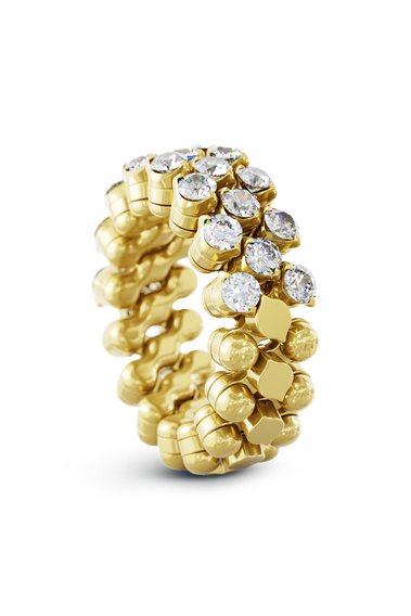 Brevetto 3-row Multi Size Ring in Yellow Gold