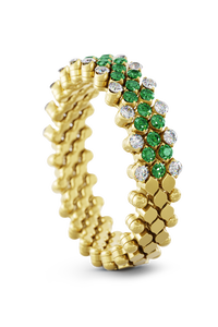 Brevetto 5-row Multi Size Ring in Yellow Gold with Tzavorites
