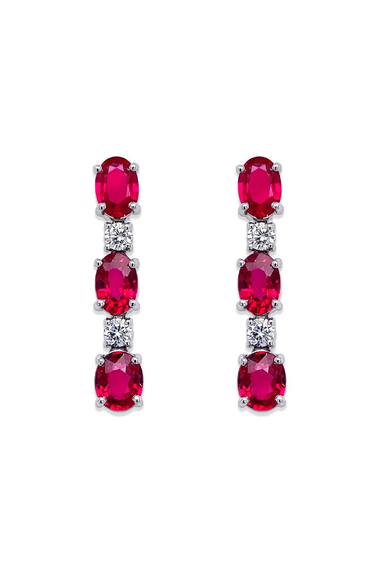 Oval Ruby and Diamond Pendant Earrings