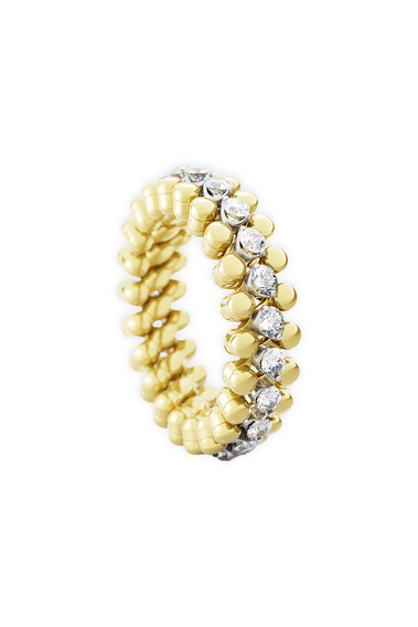 Brevetto 3-row Multi Size Ring in Yellow and White Gold