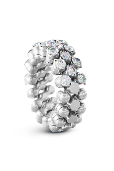 Brevetto 3-row Multi Size Ring in White Gold