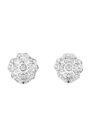 Chanel Bouton de Camélia Earrings in 18K White Gold Diamonds — UFO