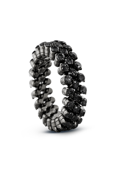 Brevetto 3-row Multi Size Ring in Black Gold with Black Diamonds