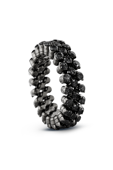 Brevetto 3-row Multi Size Ring in Black Gold with Black Diamonds