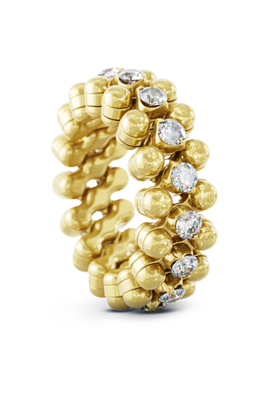 Brevetto 3-row Multi Size Ring in Yellow Gold