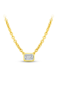 Emerald Cut Diamond Bezel Pendant in Yellow Gold