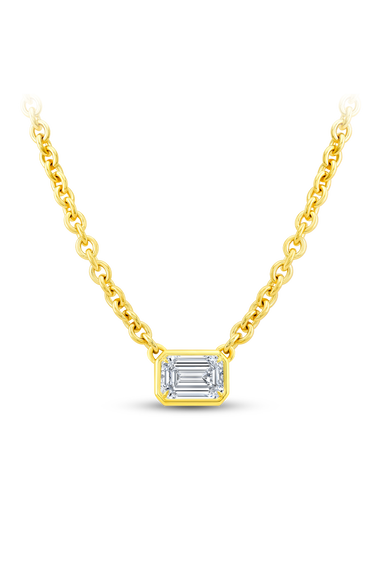 Emerald Cut Diamond Bezel Pendant in Yellow Gold