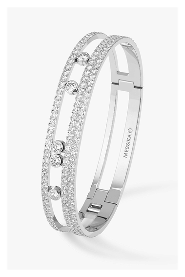 Move Romane Large Pav&eacute; Bangle in White Gold Size M