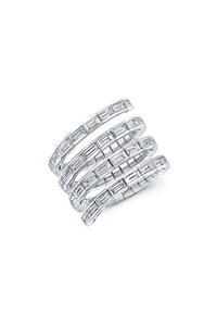 Baguette Cut Diamond Coil Ring in White Gold
