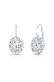 Oval Cut Diamond Cluster Ear Pendants in White Gold