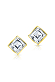 Carr&eacute; Cut Diamond Studs in Yellow Gold