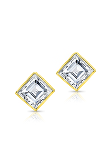 Carr&eacute; Cut Diamond Studs in Yellow Gold
