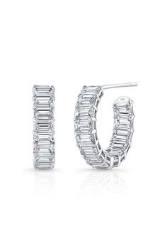 Emerald Cut DIamond Huggies in White Gold