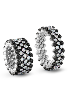 Brevetto 5-row Multi Size Ring in White and Black Gold with Black Diamonds