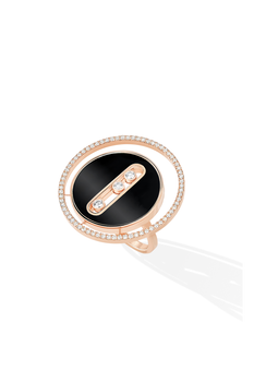 Diamond Ring Lucky Move in Rose Gold and Onyx