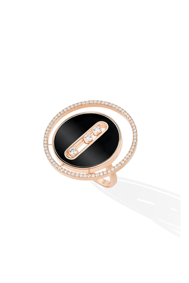 Diamond Ring Lucky Move in Rose Gold and Onyx