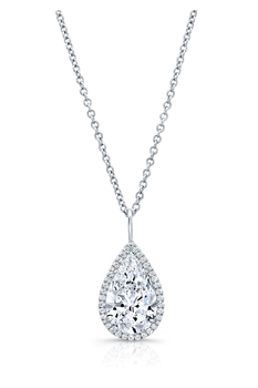 Pear Cut Diamond Halo Pendant in White Gold