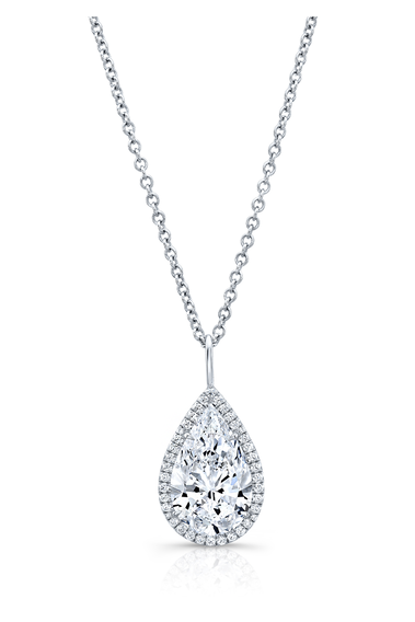 Pear Cut Diamond Halo Pendant in White Gold