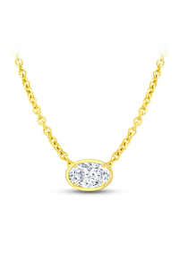 Oval Cut Diamond Bezel Pendant in Yellow Gold