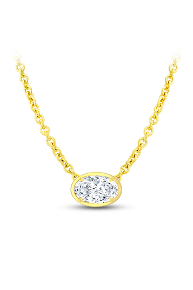 Oval Cut Diamond Bezel Pendant in Yellow Gold