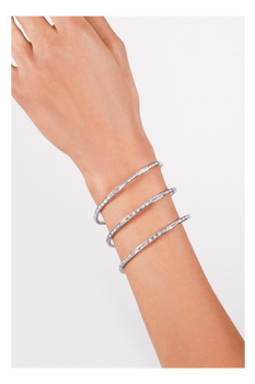 Three Row Emerald Cut Diamond Coil Bracelet in White Gold