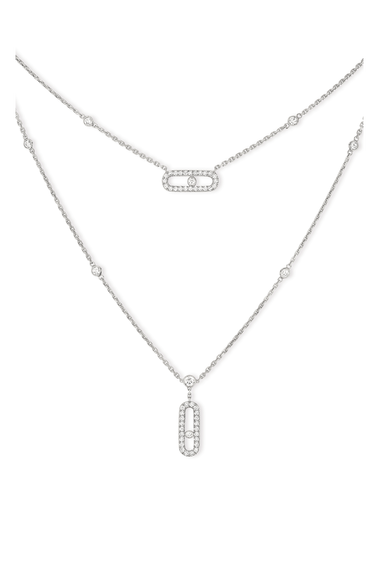 Move Uno 2-row Pav&eacute; Necklace in White Gold