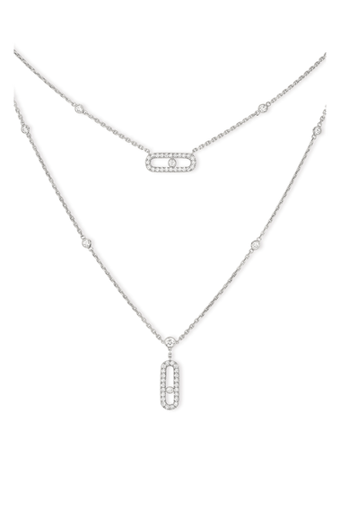 2 rows white gold diamond pav&eacute; necklace