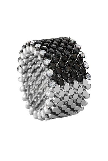 Brevetto 9-row Multi Size Ring in Black and White Gold