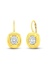 Cushion Cut Diamond Donut Bezel Earrings in Yellow Gold