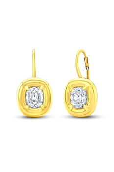 Cushion Cut Diamond Donut Bezel Earrings in Yellow Gold
