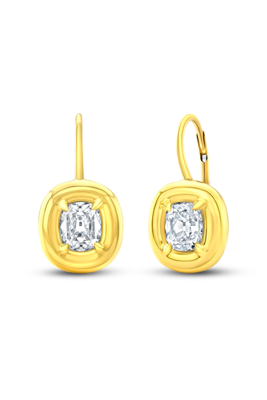 Cushion Cut Diamond Donut Bezel Earrings in Yellow Gold