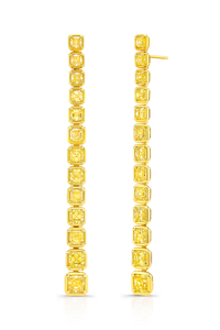Asscher Cut Yellow Diamond Drop Earrings in Yellow Gold
