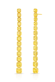 Asscher Cut Yellow Diamond Drop Earrings in Yellow Gold