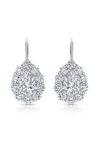 Pear cut Diamond Cluster Ear Pendants in White Gold