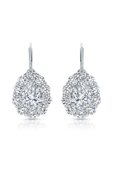 Pear cut Diamond Cluster Ear Pendants in White Gold