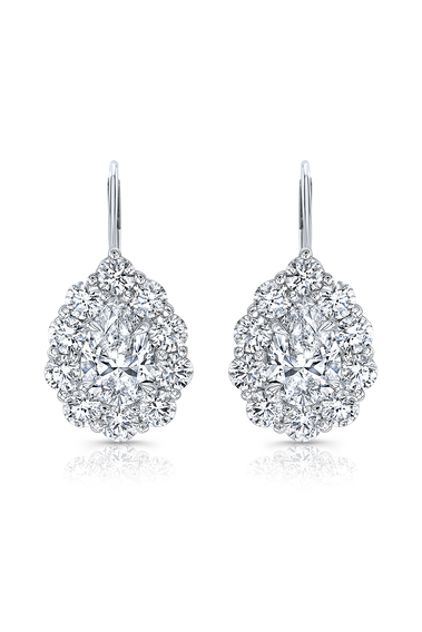 Pear cut Diamond Cluster Ear Pendants in White Gold