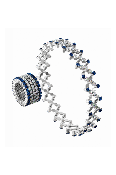 Serafino 5-row Ring Bracelet in White Gold with Blue Sapphires