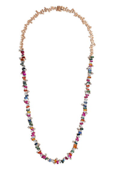 Bold Burst Rainbow Sapphire Tennis Necklace