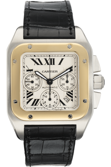Pre Owned Cartier Santos 100 Chronograph Yellow Gold and Stainless Steel Automatic